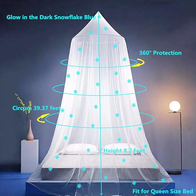 Eimilaly Princess Bed Canopy Glow in The Dark, Christmas Snowflakes Bed Canopy for Girls Room Decor, Encrypted Fabric, Purple