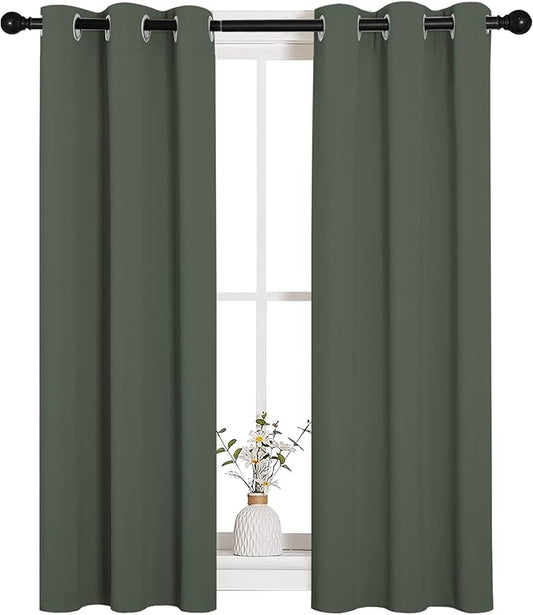 NICETOWN Blackout Curtain Panels for Living Room, Thermal Insulated Solid Grommet Top Blackout Draperies/Drapes for Christmas Window (Dark Mallard, 1 Pair, 29 x 45 inches)