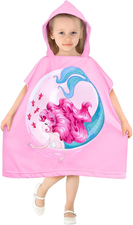 HUANLANG Kids Hooded Beach Towel for Boys Girls,Bath Pool Beach Poncho Towels Super Soft & Absorbent Cotton Towel Childrens Mermaid Beach Towels for Toddler 0-7 Years Old