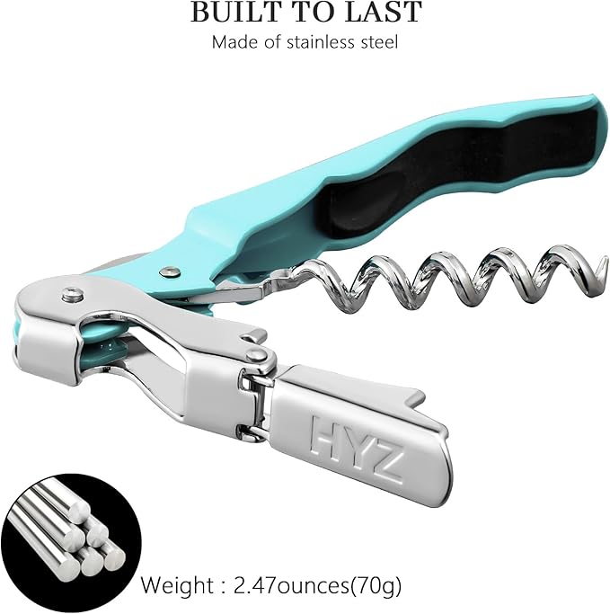 HYZ 2-Pack Wine Opener Waiter Corkscrew, Professional Wine Key for Servers, Bartender with Foil Cutter, Manual Wine Bottle Opener Double Hinged (Aqua Blue)