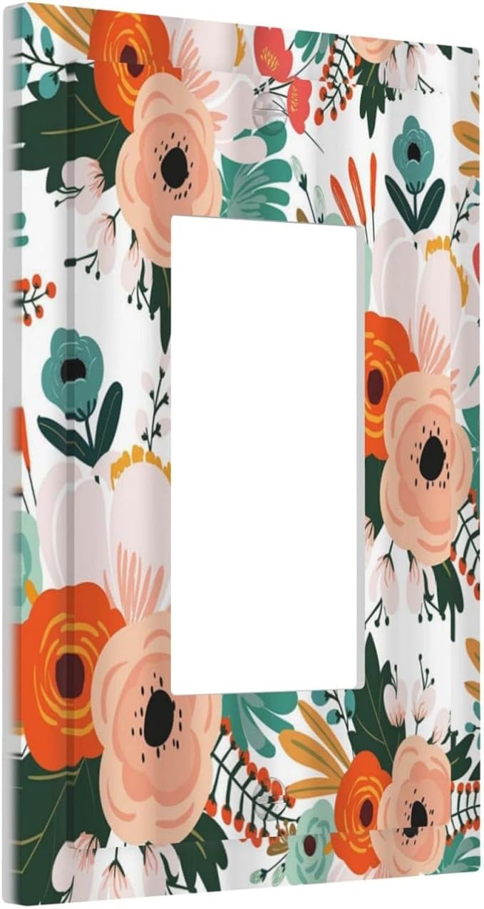 Rustic Floral Boho Colorful Flower 1 Gang Rocker Light Switch Covers Single Decora Outlet Wall Plate Decorative Switchplate Faceplate GFCI for Farmhouse Bathroom Bedroom Kitchen Decor