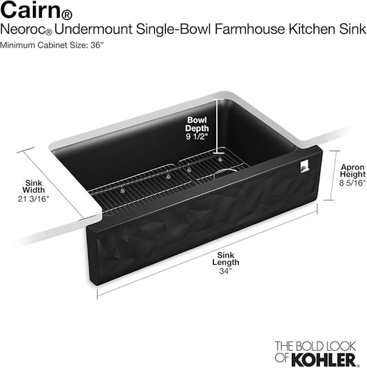 KOHLER K-25788-CM8 Cairn Sink, 36 in, Matte Black Plum