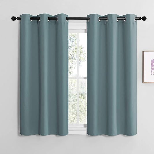 NICETOWN Modern Blackout Curtains Noise Reducing, Thermal Insulated and Privacy Room Darkening Drape Panels for Boy's Guest Room Door Small Short Window (Greyish Blue, 2 Panels, W42 x L48 -Inch)