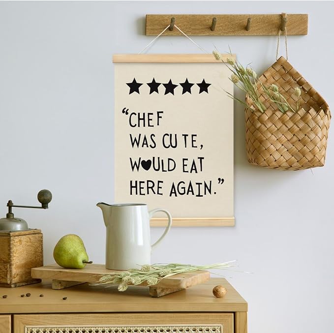 BIWSHA Cute Kitchen Canvas Poster Framed Hanger 12x16 Inch,Funny Five Star Rating Poster,Black Kitchen Quotes Decor Chef Was Cute Print, Chef Signs Decoration Trendy Cooking Art