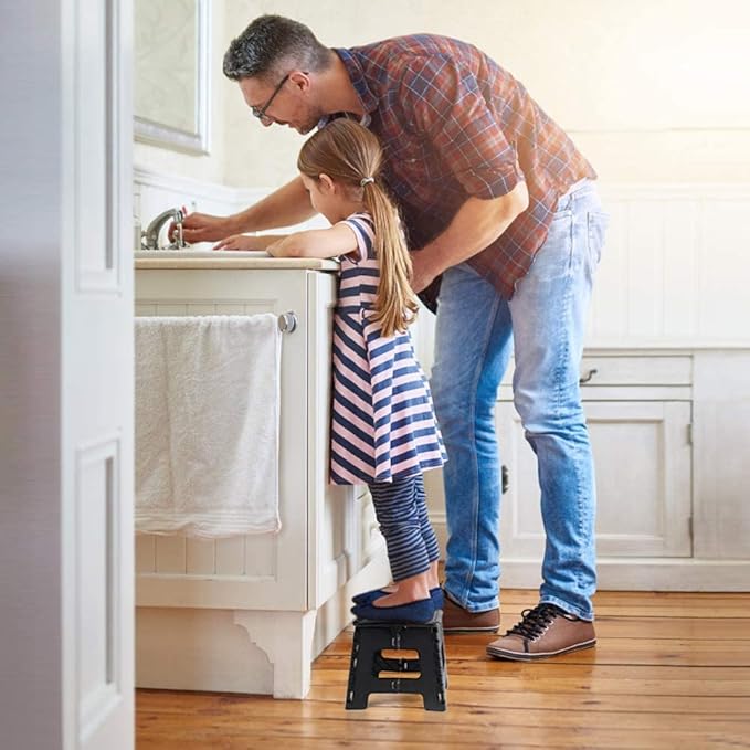 Folding Step Stool 9", Kids Step Stool, Heavy Duty Step Stools for Adults, Compact Foot Stools, Light-Weight Toddler Step Stool for Kitchen, Bathroom, Holds Up to 300 lbs (Black)