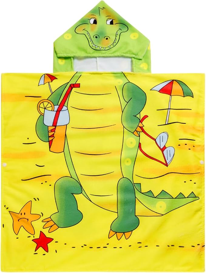 Kids Crocodile Hooded Beach Towel Boys Cute Poncho Pool Towels with Hood 24*47 in Soft Microfiber Swim Cover-ups for Kids Ages 3-10 Thick Absorbent Cotton Hooded Bath Towels Wrap Bathrobe