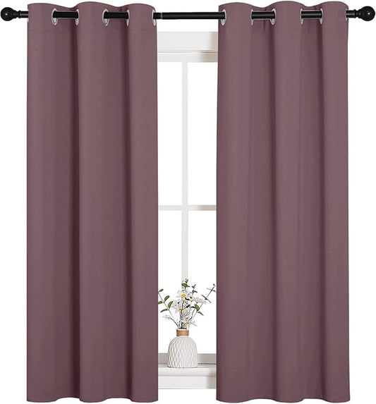 NICETOWN Window Curtain Panels, Dry Rose, 1 Pair, 34 by 54-inch, Thermal Insulated Solid Grommet Blackout Draperies/Drapes for Basement