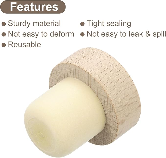 uxcell 16Pcs T-shaped Stoppers, 0.91inch Dia Cork Wine Stopper Reusable Wine Bottle Corks Sealing Plug for Wine Beer Beverage Bottle Crafts, Wood Color