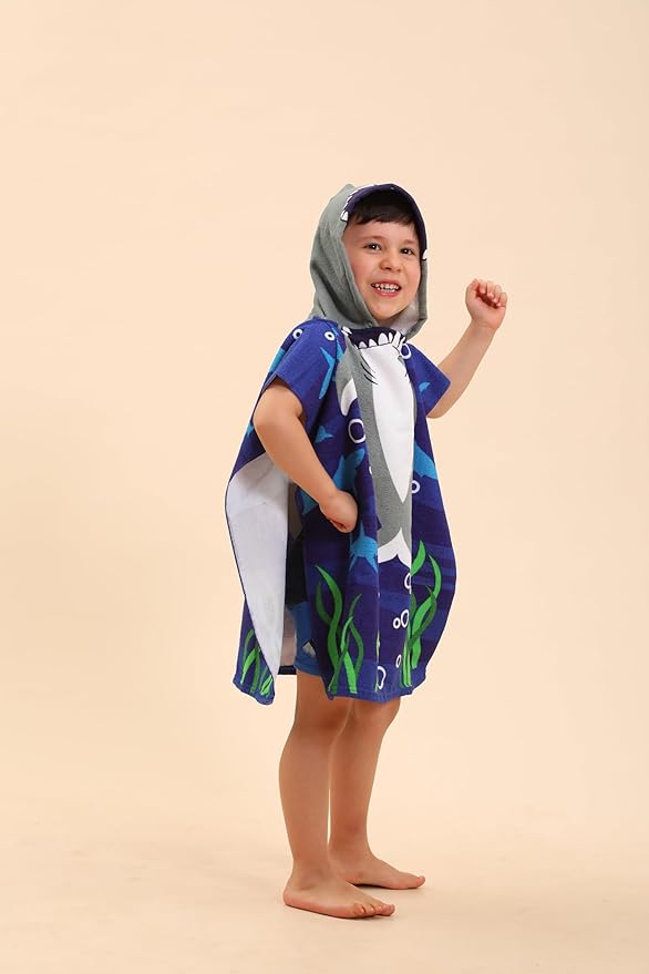 Shark Hooded Towels for Kids, Kids Beach Towels for Boys/Girls, Swimming Towels/Towel Robes/Wearable Towels/Pool Towels for Kids 2-10, Poncho Beach Towels for Kids, Hooded Beach Towels for Toddler