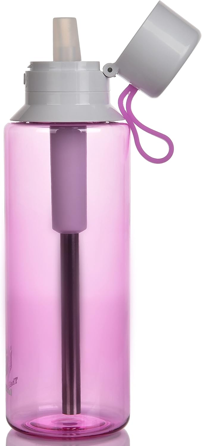 Water Filter Bottle with Straw & Cap for Athletes Fitness Kids Workers Cowboys to use on Gym Offices - Transparent 24 Oz/700 ml - Tritan (Blue) (Purple)