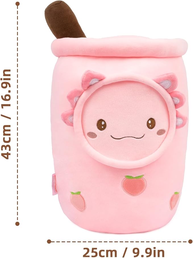 Niuniu Daddy Axolotl Boba Tea Plush, 16+ Inch Pink Unicorn Toys for Girls,Super Cute Unicorn Stuffed Animal