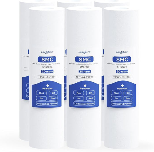 Whole House Water Filter Cartridge Replacement for Well Water, 20 Micron Water Filter 10 x 2.5 Melt Blown PP Sediment Water Filter Compatible with AP110, WHKF-GD05, CFS110, P5, WFPFC5002-6 Pack
