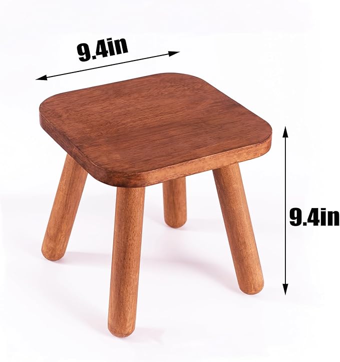Solid Wood Step Stool, Milking Stool, Plant Stand, Round Foot Stool, Step Stool for Adults,Removable Portable Stool, Shoe Change Stool, Retro Colors(9.4 inches)