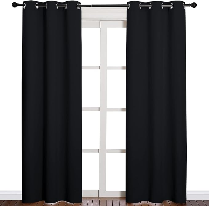 NICETOWN Halloween Thermal Insulated Black Blackout Curtains/Drapes 84 inches Length 2 Panels Set for Living Room, 42 inches Wide, Privacy Sound Reducing Room Darkening Draperies Window Treatment