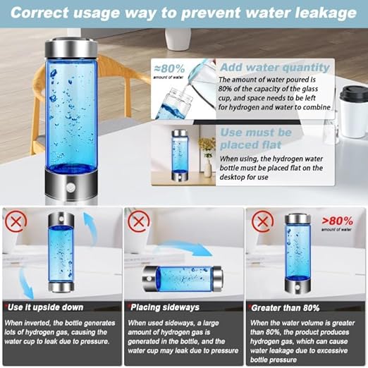 Hydrogen Water Bottle, 1200Pbb Portable Hydrogen Water Ionizer Machine, Hydrogen Water Generator, Hydrogen Rich Water Glass Health Cup Water Ionizer Machine for Office, Travel, Daily Drinking Silver
