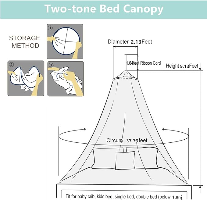 Eimilaly Two-Tone Bed Canopy Mosquito Net Pink Blue, Bed Canopy for Girls Room Decor - Insect Protection Hanging Canopy for Adults, Babies, Single Door