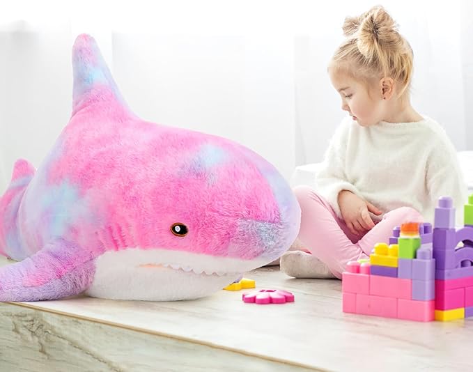 MorisMos Giant Shark Stuffed Animal, Chubby Shark Pillow Baby Shark Plush Toy Shark Toys Cute Stuffed Shark Plush Big Shark Plush Pillow for Kids, Purple, 40in