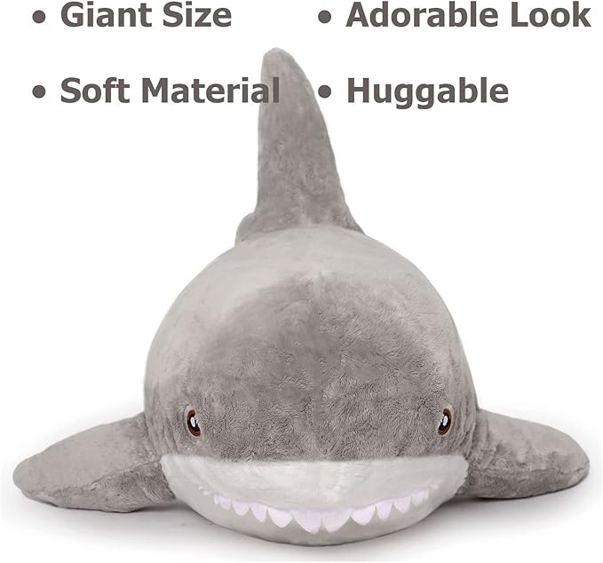 MorisMos Shark Pillow Giant Stuffed Shark, Baby Shark Plush Toy Shark Toys, Big Shark Stuffed Animal, Gray, 40in