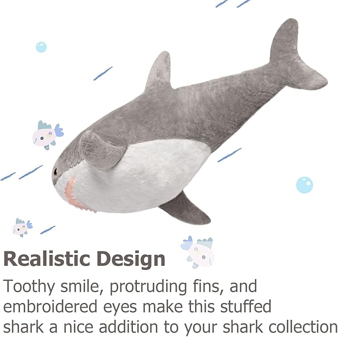MorisMos Shark Pillow Giant Stuffed Shark, Baby Shark Plush Toy Shark Toys, Big Shark Stuffed Animal, Gray, 40in