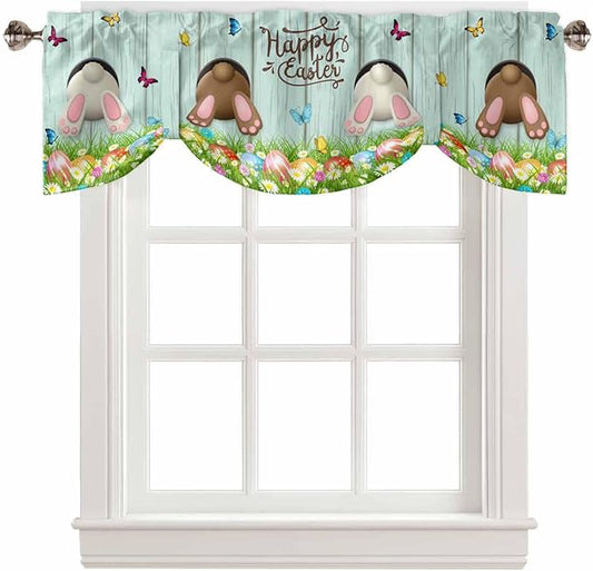 Spring Easter Blackout Tie Up Valance Curtains for Kitchen Windows Funny Bunny Tails Rabbit Window Toppers Balloon Shades for Living Room/Bathroom/Bedroom,1 Panel, 54" X 18",Floral Farmhouse