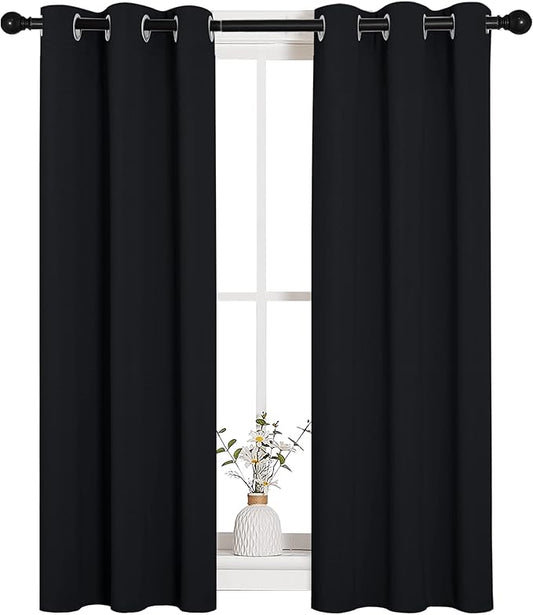 NICETOWN Halloween Living Room Blackout Curtains and Drapes, Black Solid Thermal Insulated Grommet Blackout Drapery Panels for Window (2 Panels, 29 inches Wide by 45 inches Long, Black)