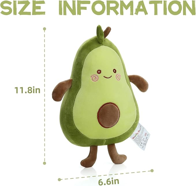 Niuniu Daddy Avocado Stuffed Animal 11.5 inch Plushies Squishy Snuggle Plush Toys Soft Kawaii Food Shaped Plushie Fruit Series Hugging Pillow for Kids/Toddlers/Teen