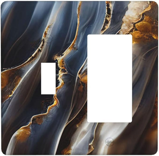 Gradient Abstract Ripple Blue Gold Marble Printed 2 Gang Single Toggle Rocker Combination Light Switch Covers Wall Plate Cover Electrical Faceplate Decorative Switchplate for Kitchen Bathroom Decor