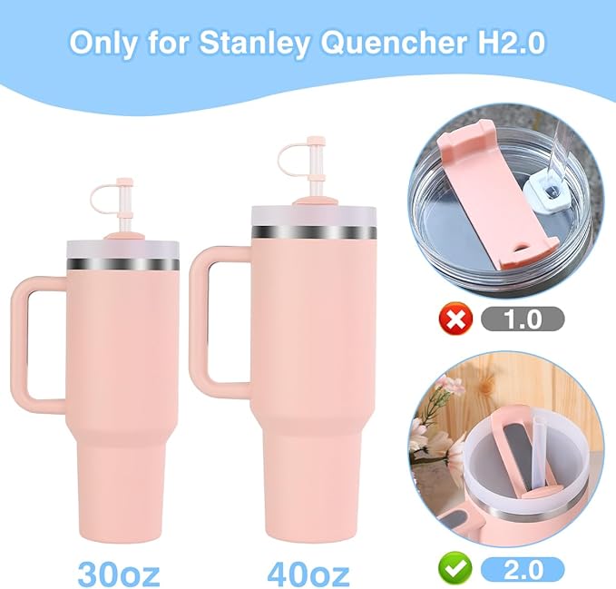 Silicone Spill Proof Stopper Set Compatible with Stanley Quencher H2.0 FlowState Tumbler 40oz/ 30oz, Include 2 Straw Cover Cap, 2 Square Spill Stopper, 2 Round Leak Stopper (Green, H2.0)
