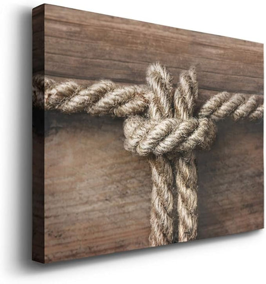 Renditions Gallery Canvas Nautical Wall Art Modern Decorations Paintings Rope Closeup Knot Abstract Vibrant Wooden Maritime Sailor Artwork Prints for Bedroom Office Kitchen - 32"x48" LT33