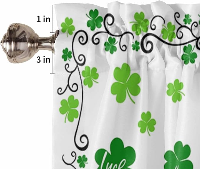 St. Patrick's Day Kitchen Curtains and Valances Set, Green Shamrock Irish Clover Window Tiers Seasonal Spring Holiday Half/Short Curtains for Small Windows Cafe /Living Room/ Bedroom 54x 36 in