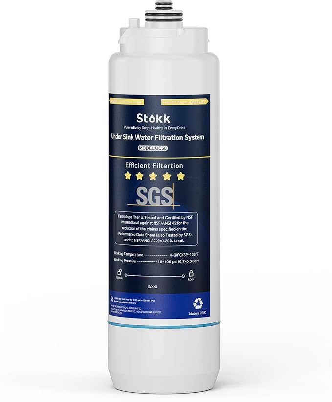 Stokk RUC50-W Replacement Filter Cartridge for UC50 Series Under Sink Water Filter, Reduces Lead, Chlorine, Bad Taste & Odor, NSF/ANSI 372& 42& 53 Certified, 26K Gallons High Capacity