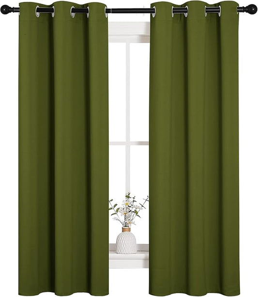 NICETOWN Kitchen Curtain Panels Blackout Draperies, Thermal Insulated Solid Grommet Blackout Curtains/Drapes for Christmas Window Decoration (1 Pair, 34 by 63 inches, Olive Green)