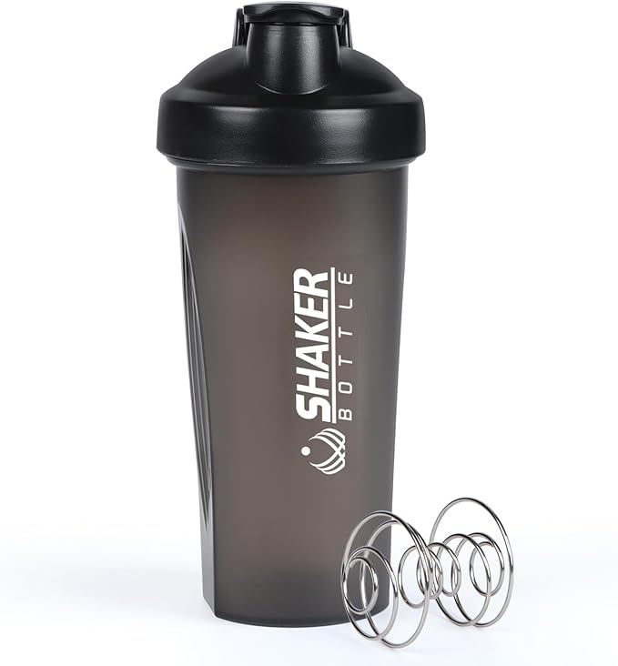 Shaker Bottle, 600ml Classical Protein Shaker Cup with Mixing Ball for Smooth blending, Leak-Proof GYM Workout Water Bottles for protein& Smoothie Shake,Bpa Free (20oz / Black)
