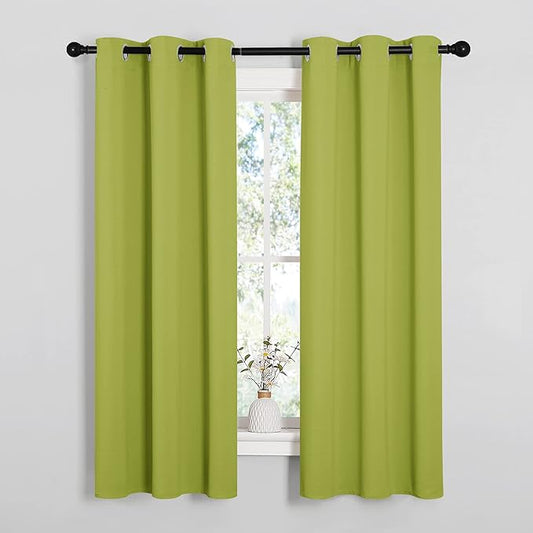 NICETOWN Blackout Curtain Panels for Living Room, Thermal Insulated Solid Grommet Top Blackout Draperies/Drapes for Christmas Window (1 Pair, 34 x 63 inches in Fresh Green)