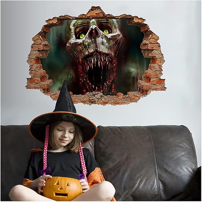 Halloween Wall Decor Horror Skull Halloween Wall Stickers Decor Halloween Self Adhesive Design Wall Decals for Home Office School Halloween Party Decorations Clearance Wall Glass Mirror Decorations