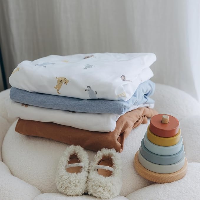 Baby Crib Fitted Sheet, 100% Cotton Knitted Jersey, Fit Standard Crib Mattresses, Fitted Crib Sheets, Super Soft, Toddler Fitted Sheet, Unisex, 2 Pack, Sky Blue,Animal, 28"x52"x9"'