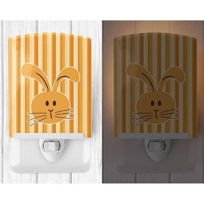 Caroline's Treasures BB7081CNL Rabbit on Stripes Ceramic Night Light Compact, UL-Certified, Ideal for Bedroom, Bathroom, Nursery, Hallway, Kitchen, 6x4x3, Multicolor
