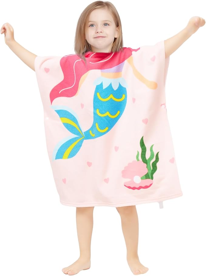 Hooded Towel for Toddlers 0-4 Years Boys Girls Kids Bath Pool Beach Towel Soft Absorbent Beach Poncho(Mermaid)
