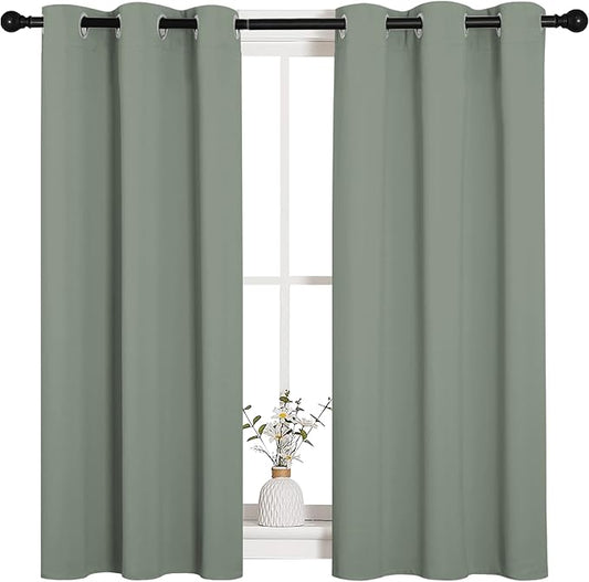 NICETOWN Bedroom Curtain Panels Blackout Draperies, Thermal Insulated Solid Grommet Blackout Curtains/Drapes (Greyish Green, 1 Pair, 34 by 45-inch)