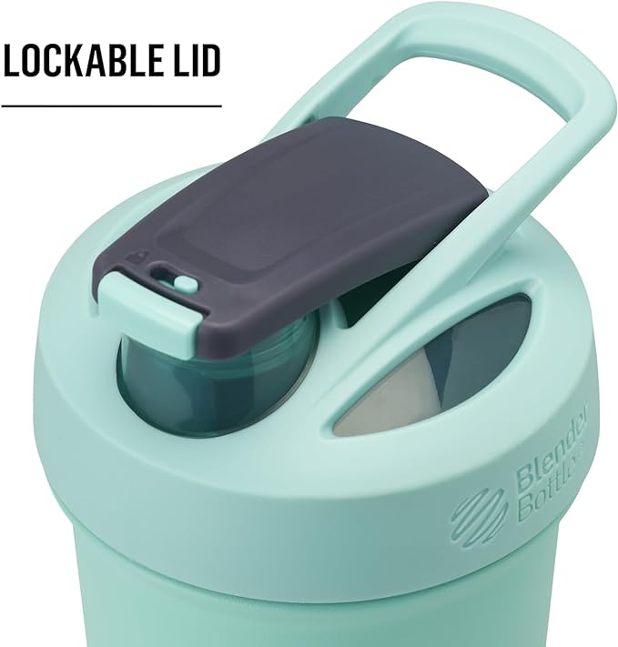 BlenderBottle Strada Sleek Shaker Cup Insulated Stainless Steel Water Bottle with Wire Whisk, 25-Ounce, Dusty Blue