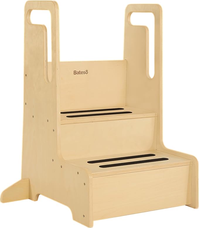 Large Kids Step Stool with Handles, Wooden Step Stool for Kids with Safety Anti-Slip Mats, Toddler Step Stool for Bathroom Sink, Kitchen, Toilet Potty Training, Washing Hands and Brushing Teeth