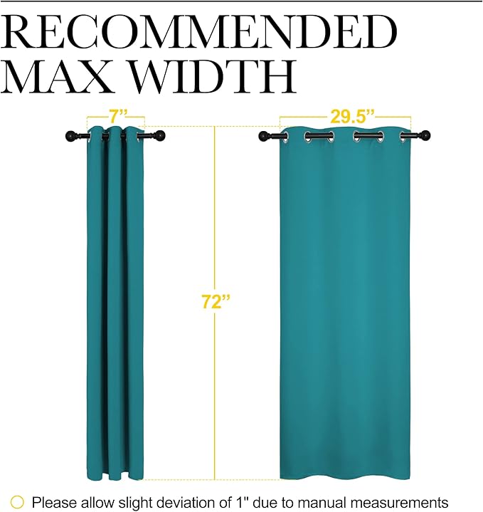 NICETOWN Room Darkening Curtains 72 inch Length 2 Panels, Thermal Insulated Grommet Blackout Curtains for Modern Casual Elegant Bedroom Kids Room Theme Decoration (Peacock Teal, 2 Pieces, W34)