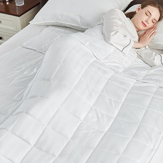Weighted Blanket(40"x60" 7lbs) Weighted Blanket Cooling Blanket for Sleeping,Throw Size Breathable Blanket with Premium Glass Bead(White)