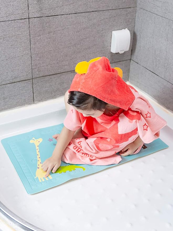 TONWHAR Kids Bath/Pool/Beach Hooded Poncho Towel-Cartoon Animal Pattern Cotton Beach Towel for Baby and Kids (Pink Dinosaur, 5-9 Years/Height:43.3"-51.2")