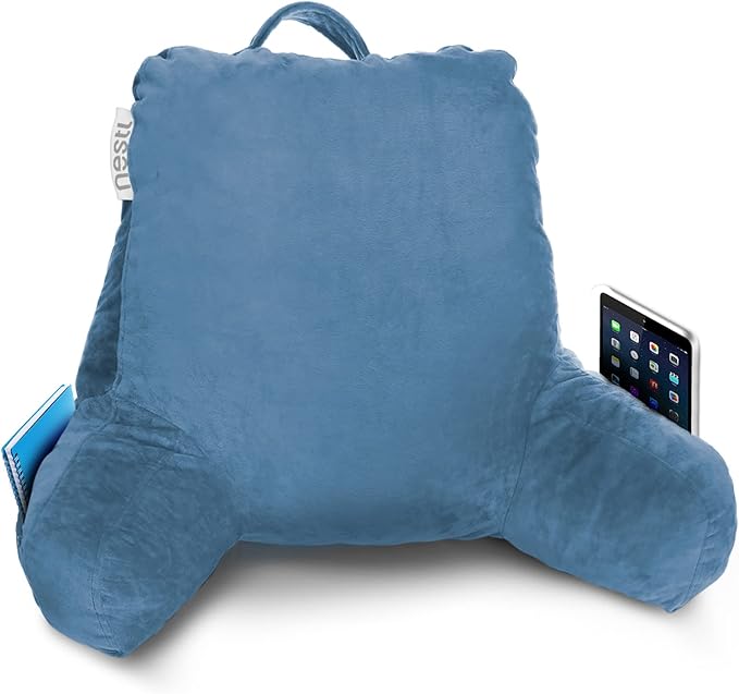 Nestl Reading Pillow Standard Bed Pillow, Back Pillow for Sitting in Bed Shredded Memory Foam Chair Pillow Reading & Bed Rest Pillows Blue Heaven Back Pillow for Bed, Bed Chair Arm Pillow with Pockets