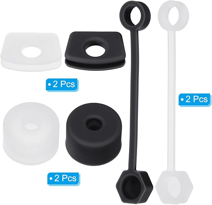 PATIKIL Silicone Spill Stopper for Straw Cup 2.0 40oz/ 30oz, Set of 6 Tumbler Accessories Including 2 Straw Cover Cap, 2 Square Spill Stopper and 2 Round Leak Stopper, Clear/Black