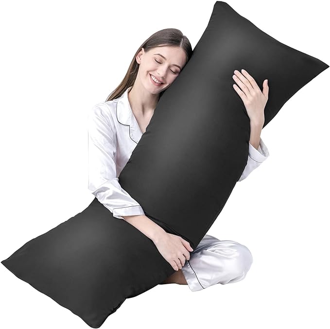 DOWNCOOL Large Body Pillow Insert- Breathable Full Body Pillow for Side Sleeper - Soft Long Bed Pillow for Adults - 20 x 54 inch (Black)