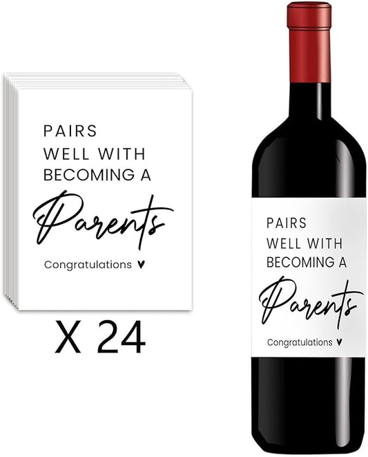 24 Pcs Parents Pregnancy Baby Announcement Wine Labels, Funny Pregnancy Baby Announcement Gifts for New Parents Wine Bottle Stickers Labels, Pairs Well With Becoming A Parents Wine Labels