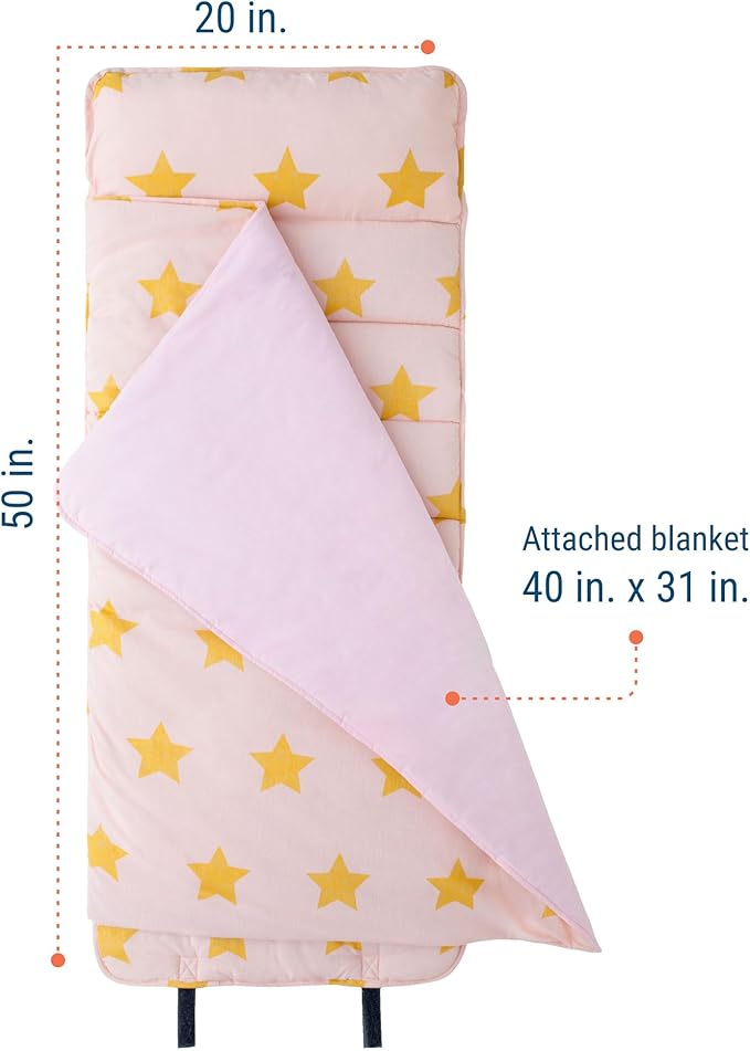 Wildkin Original Nap Mat with Reusable Pillow for Boys & Girls, Ideal for Sleepovers, Equipped with Hook & Loop Fastener, Made from Cotton Blend Materials - Nap Mat for Kids