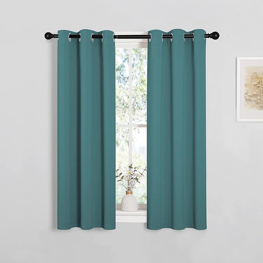 NICETOWN Bedroom Curtain Panels Blackout Draperies, Thermal Insulated Solid Grommet Blackout Curtains/Drapes (Sea Teal, One Pair, 29 by 45-Inch)